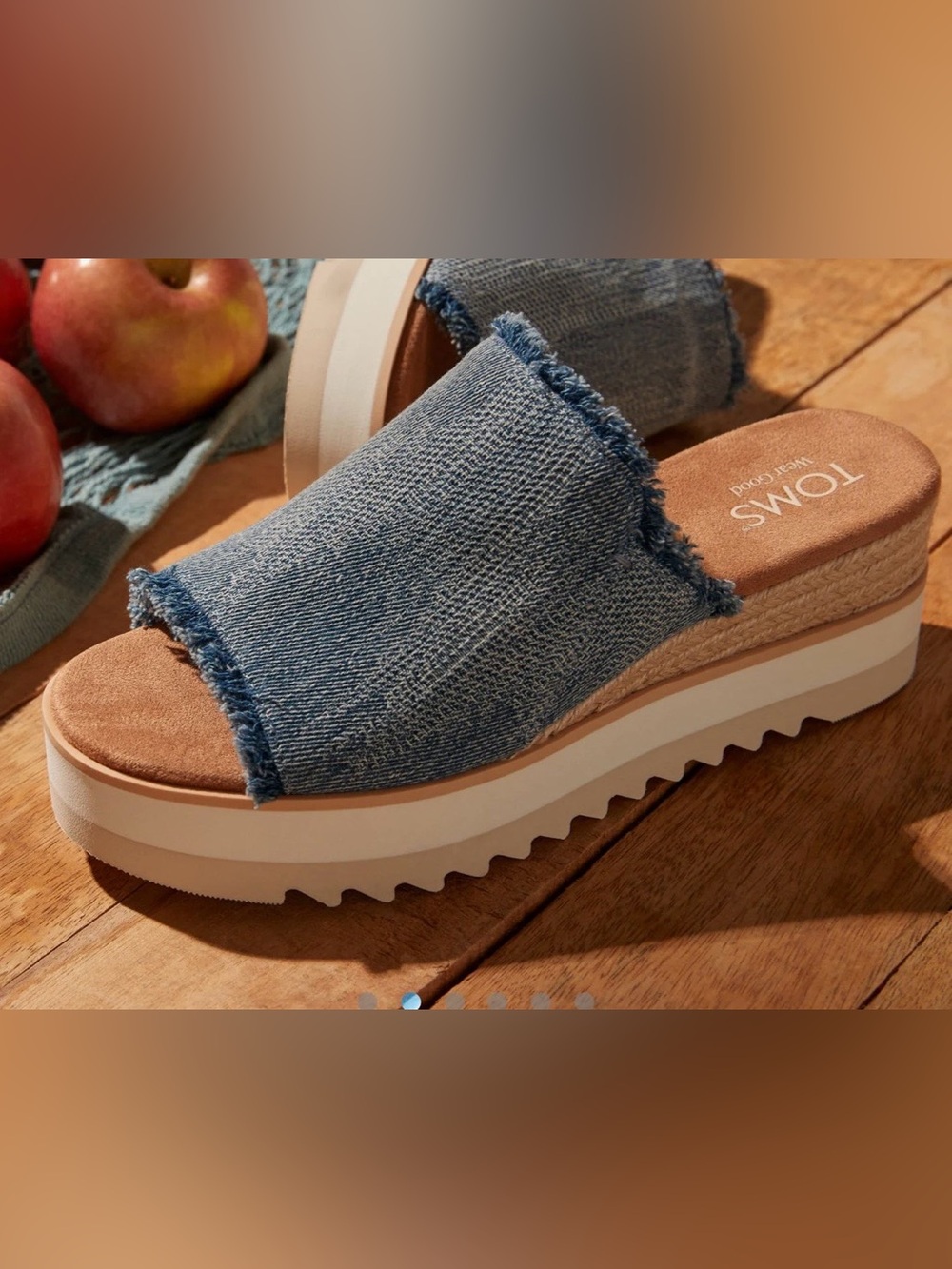 Toms Denim Diana Slide Mules in Blue with Natural Espadrille
